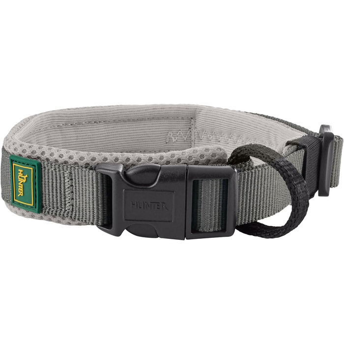 Нашийник для собак Hunter Maldon сірий, розмір L: дихаючий сітчастий, міцний нейлон, безшумний, гіпоалергенний, з запобіжником затягування, адресник, легкий
