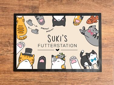 Підкладка під миску для кота з іменем, персоналізований подарунок для власника кота, чорна, 35x50 см