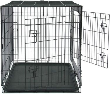 Клітка для собак 42' - складана переноска для собак, металева переноска з 2 дверцятами, переноска для автомобіля, переноска для тварин, переноска для собак з піддоном