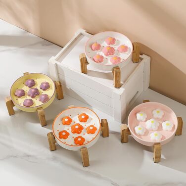 Підвищена годівниця для котів Anti Schling Napf - керамічна годівниця з антиковзним основанням, лабіринтовий дизайн, сповільнює годування, фіолетові квіти