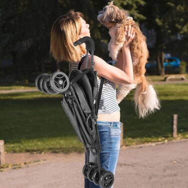 Візок для собак Hundebuggy: легкий, складаний, для собак вагою до 9 кг, з кошиком та тримачем для напоїв, темно-зелений (сірий)