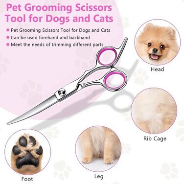 Набір професійних ножиць для грумінгу собак та котів, 5 шт. з нержавіючої сталі: ножиці для підстригання, ножиці для витончення, ножиці з вигнутим лезом, ножиці для стрижки лап, гребінець для грумінгу