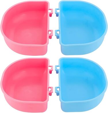 4 годівниці для кроликів та морських свинок, пластикові, підвісні, портативні (рожевий та блакитний)