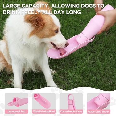 Водяна пляшка для собак 765 мл з нержавіючої сталі, витокозахисна, рожева - для подорожей, прогулянок та активного відпочинку