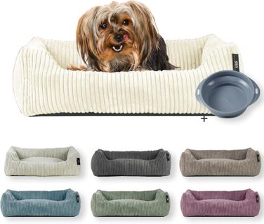 Ліжко для собак Рохрснайдер | для маленьких собак | з подушкою з корду | знімний чохол | з мискою для корму (55 x 42 см, ванільний)