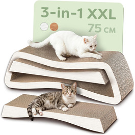 Кігтеточка для котів 3 шт. XXL 75 см - Міцний картон для догляду за кігтями - До 2 років використання - Економія місця - Захист диванів та меблів (Mountain) (Білий)