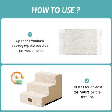 Сходинка для собак маленьких порід, 3 сходинки, знімний чохол, 60x5x5 см (бежевий), 40x45x35 см