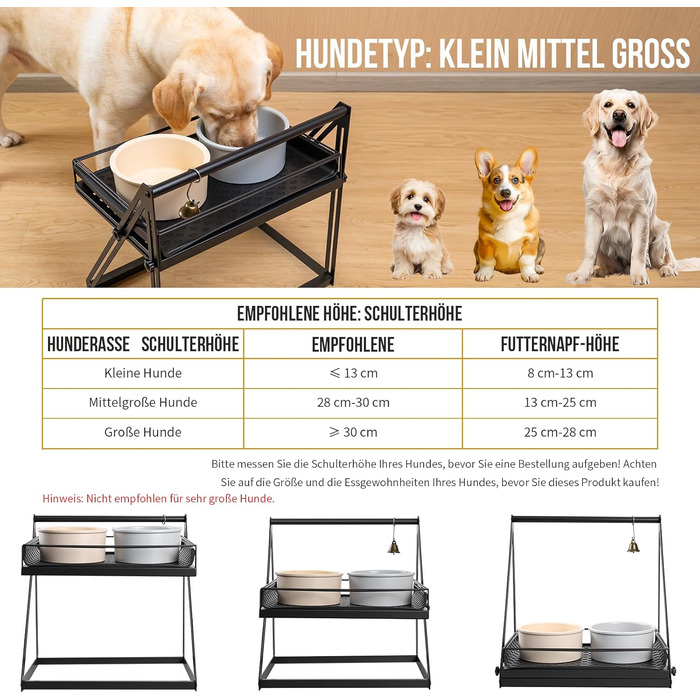 Підставка для мисок для собак OneTigris, регульована висота 28 см, анти-розливання, з дзвіночком, для середніх та великих собак