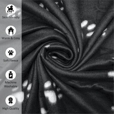 М'яка флісова ковдра з відбитками лап для собак, котів та цуценят. 70x73 см, чорно-бежева, пральна, для подорожей (2 шт. 100x120 см)