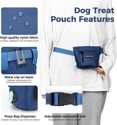Сумка для ласощів для собак з міцним магнітним закриттям, для тренувань, з дозатором кульок, глибокий синій колір