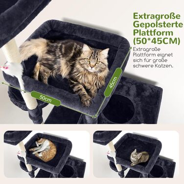 Комплекс для котів Globlazer XXL 207 см з будиночком 45x35 см, платформами, стовпчиками обмотаними сизалем (8 шт.) для великих котів, темно-сірий