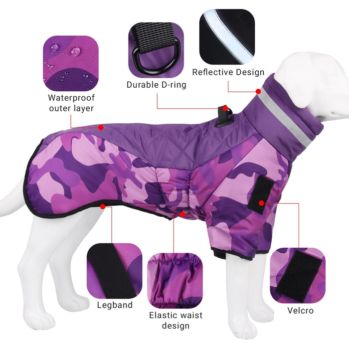 Зимовий одяг для собак: теплий водонепроникний зимовий куртка-комбінезон для середніх та великих собак (Lila, 3XL)