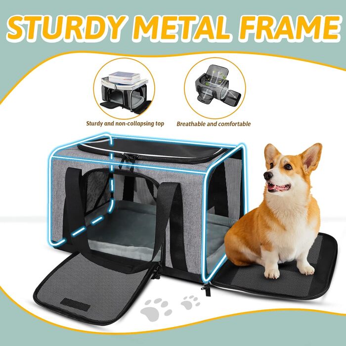 Транспортна сумка для тварин Petskd, схвалена авіакомпаніями, сіра, для котів та собак середніх розмірів, 17.0' x 11.0' x 10.5'