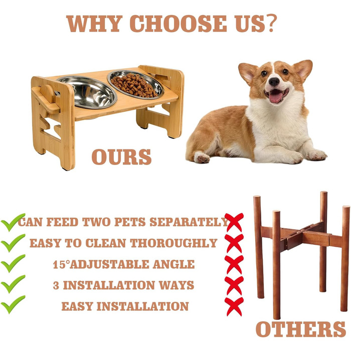 Підвищена годівниця для собак з підставкою, регульована висота, 2 миски з нержавіючої сталі, протиковзна, для маленьких собак та котів