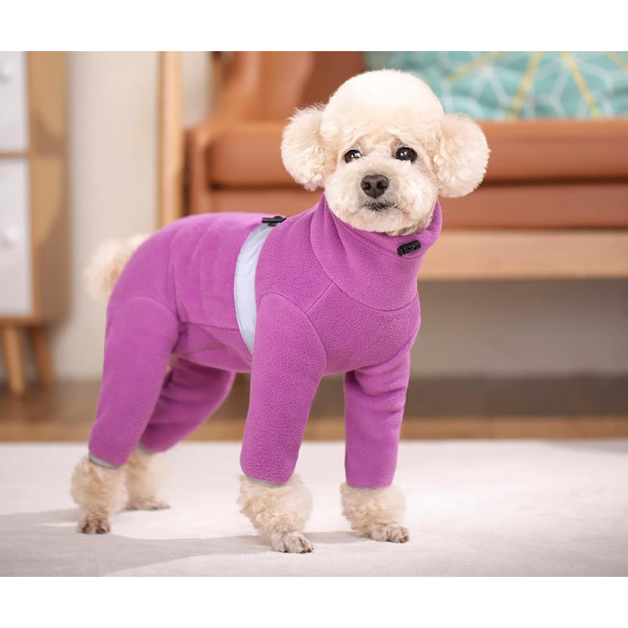 Теплий флісовий одяг для собак, зимовий, з довгими рукавами, для чотирилапих, регульований, для собак малих та середніх порід, розмір XS (фіолетовий)