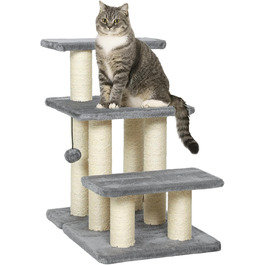 Сходинки для собак PawHut - 3 сходинки, 54 см, сірі. Сходи для маленьких собак та котів з сизалевим покриттям, м'ячик, допомога для заходження на ліжко, диван, в автомобіль