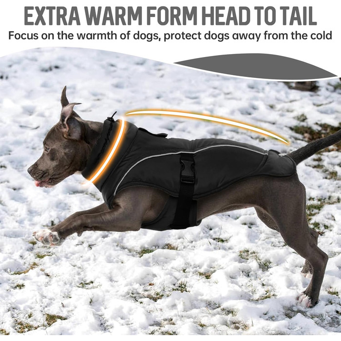 Зимовий теплий плащ для великих собак - вітронепроникний, світловідбиваючий, з флісовою підкладкою для Голден Ретрівера (Чорний, XXXL)
