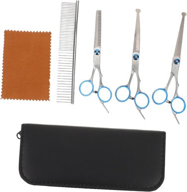 Набір для грумінгу домашніх тварин: ножиці з прямим та вигнутим лезом, довговічна цинкова легатура, ергономічний дизайн для точного стриження собак та котів, у комплекті сумка для зберігання