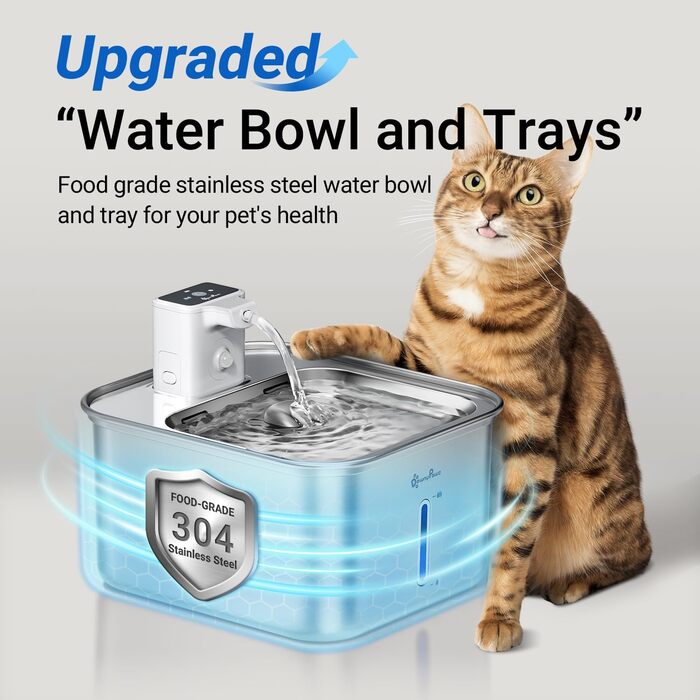 Ка fountain для котів DownyPaws: бездротовий фонтан з нержавіючої сталі, 3л, з датчиком руху, тихий, легко миється
