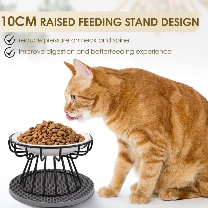 Підвищені годівниці для котів 2 шт. з металевим стійкою, силіконовою підкладкою, керамічні миски для котів та маленьких собак