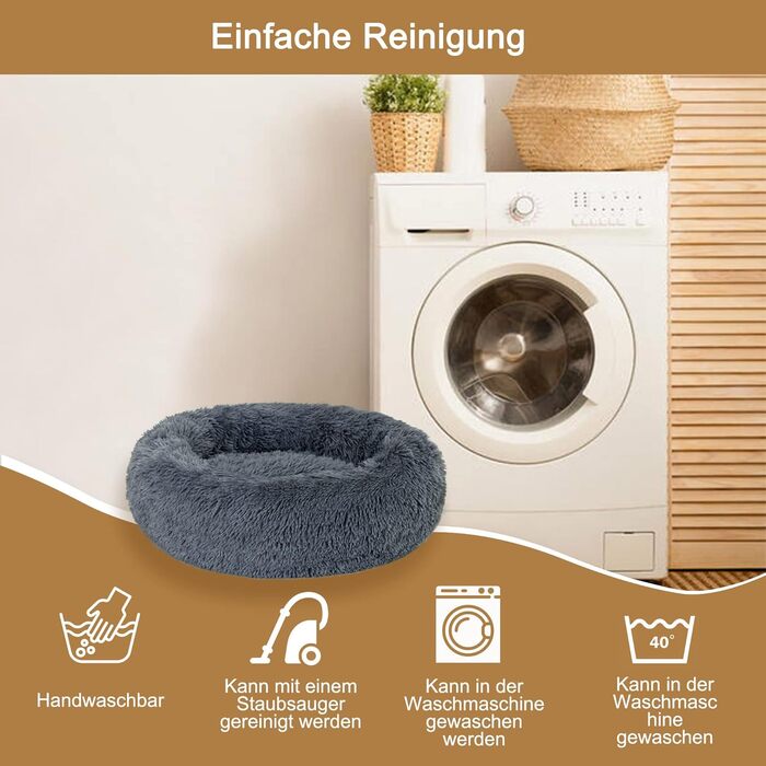 Кругле ліжко для собак та котів Lucky Sign, 70 см, м'яке, плюшеве, сіре, XL