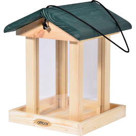 Годівниця для птахів Dobar® 21097e з шиферним дахом, з масиву дерева, велика годівниця, зелена