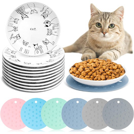 Набір мисок для котів Thenshop (6 шт.) з антиковзними килимками, керамічні годівниці, для котів, кошенят, цуценят, кроликів та хом'яків, білий, блакитний, світло-блакитний, сірий, зелений, рожевий, світло-сірий, класичний стиль