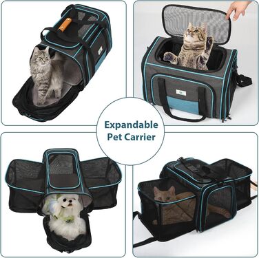 Транспортна переноска для котів та собак, складана, з мішковою сіткою зверху та з боків, з плечовим ременем та знімним килимком