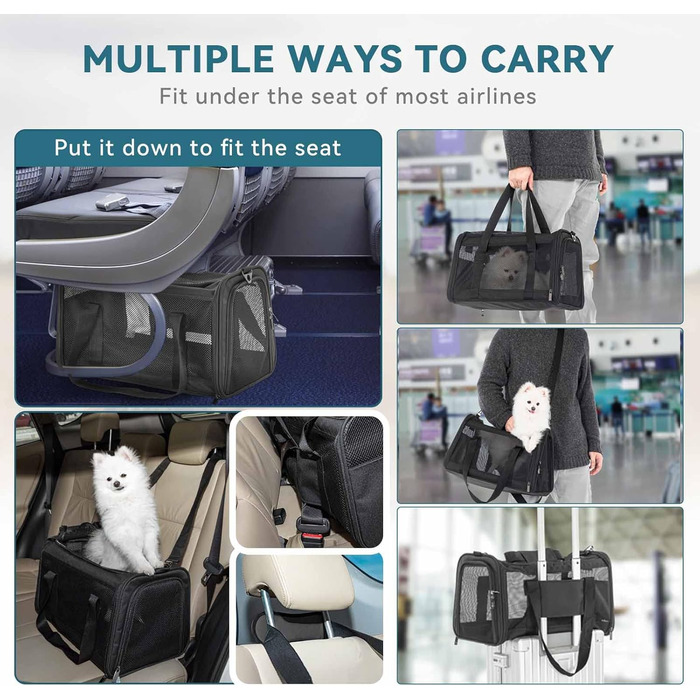 Транспортна сумка для котів та собак Petsfit, складана переноска для собак та котів, дихаюча переноска для собак, авіапереноска для домашніх тварин в авто, літаку або поїзді
