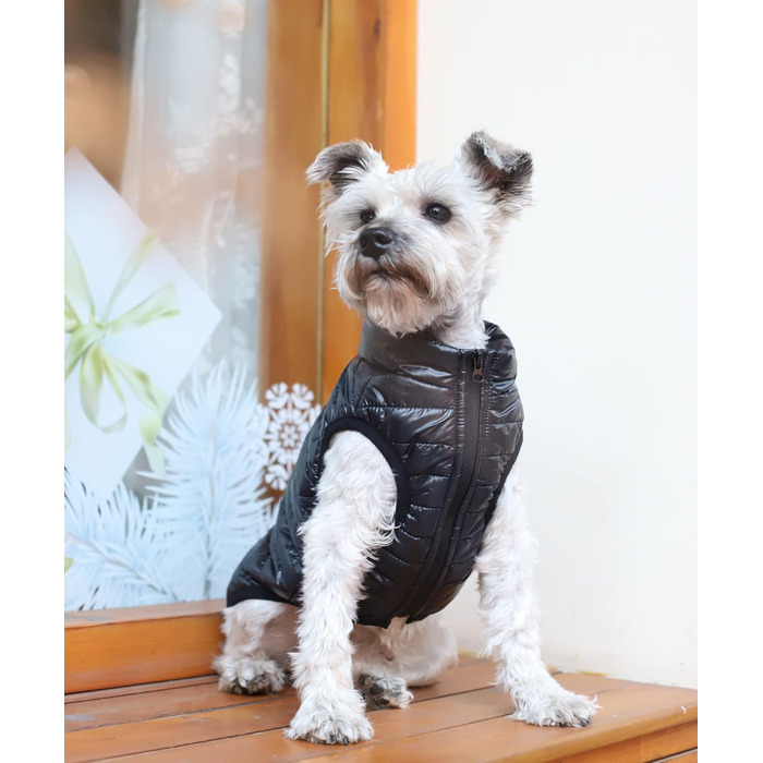 Зимовий теплий водонепроникний теплий зимовий одяг для собак з кільцем D, суперлегкий, для маленьких собак, кошенят, цуценят (XS, Чорний)