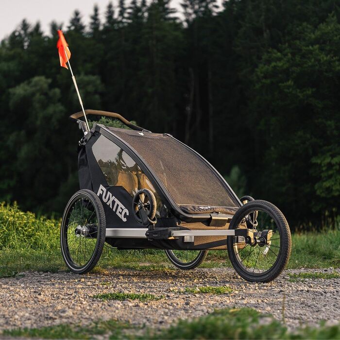 Fuxtec 2в1: Причіп-коляска для велосипеда та прогулянки для 2 дітей з алюмінію FX-FA1-SET з регульованим сидінням, дощем та сонцезахистом (Purpur)