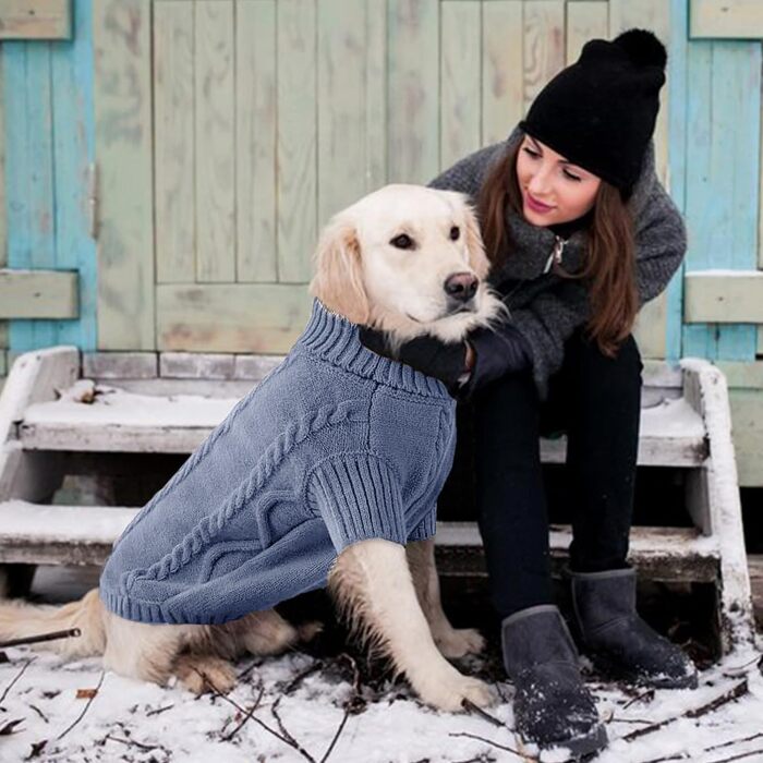 Пуловер для собак, теплий зимовий одяг з коміром-горловиною, м'який в'язаний пуловер для маленьких, середніх та великих собак (Сріблясто-сірий M)