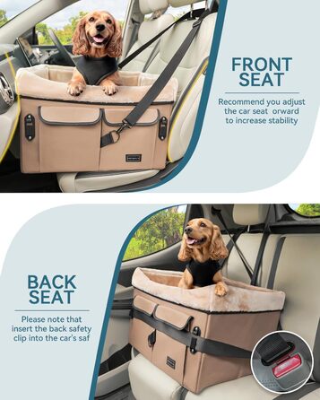 Автокрісло для собак Petsfit на заднє сидіння, середні та малі породи, знімний чохол, 2 ремені безпеки, кишеня, розмір M, колір хакі