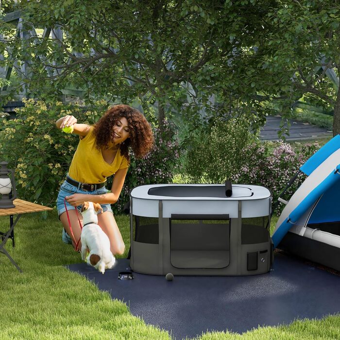 Клітка для собак PawHut, вольєр для тварин, переносний складаний вольєр для собак та котів з сумкою для зберігання, 114 x 89 x 59 см, сірий, XL