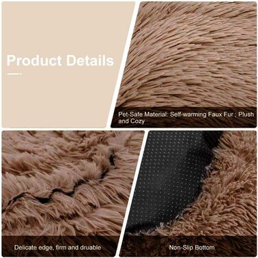 М'яке ліжко-софа для собак Deluxe, кругла, з плюшу, 60 см, коричнева. Підходить для великих та екстра-великих собак та котів. З вологостійким дном.