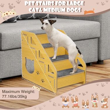 Сходинки для собак: дерев'яна драбинка для маленьких і середніх собак, 4 сходинки, 38.1 см, для ліжка/дивану