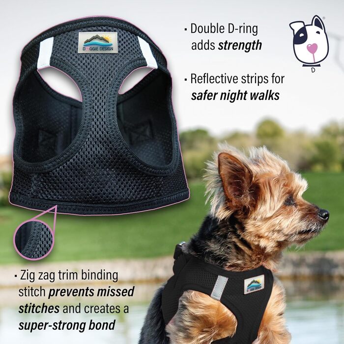 Шлея для собак Doggie Design, світловідбивна, Step-In, чорна, всі розміри