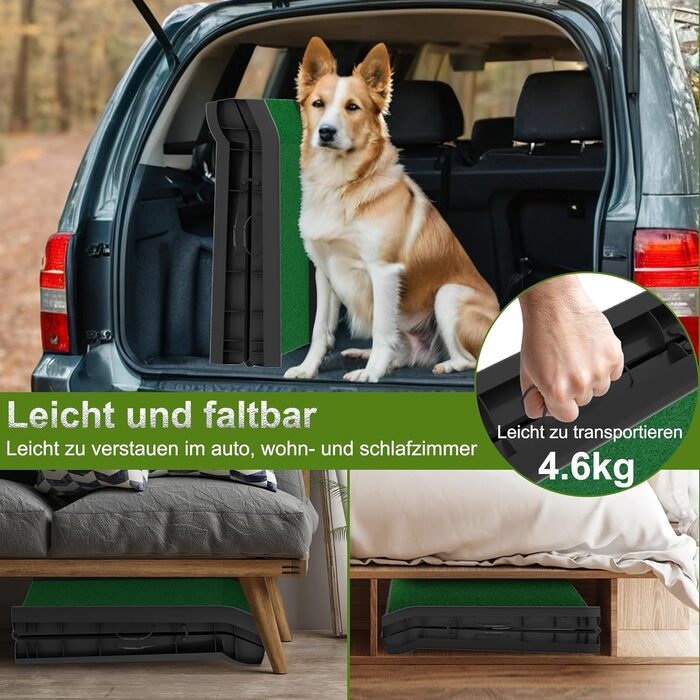 Рампа для собак з штучним газоном, складана, для автомобіля, 156 x 40 см, до 90 кг, зелена