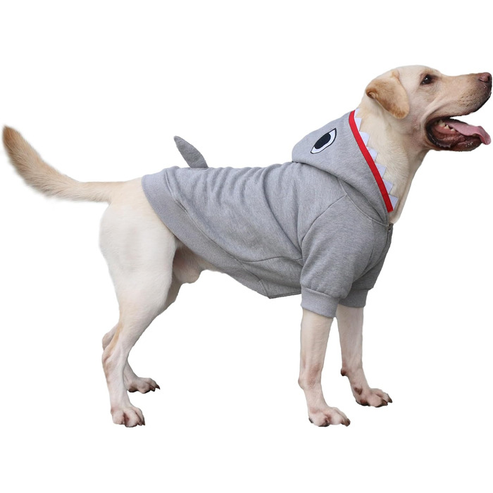 Теплий пуловер для собак XL-4XL з блискавкою, для великих порід (Лабрадор, Бордер Коллі), костюм акули
