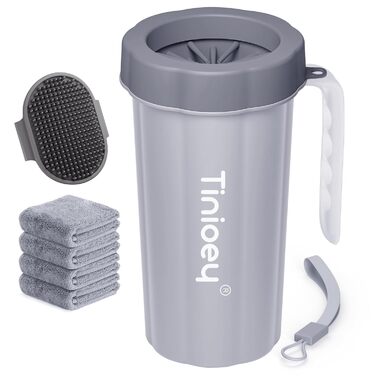 Очисник лап для великих собак Tinioey з ручкою | В комплекті 4 рушники та щітка для миття | Очисник лап для собак, аксесуари для собак великих порід (сірий)