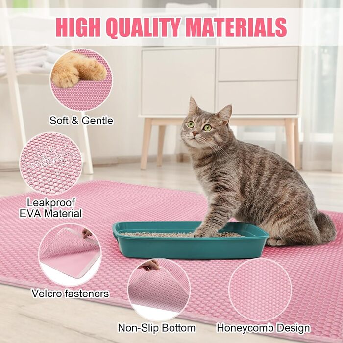 Килимок для котячого туалету TidyNuts, рожевий, XL (114,3 x 81,3 см), двошаровий, EVA, водонепроникний, контролює розсипання наповнювача