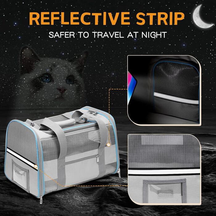 Транспортувальна сумка для котів та собак великих, середніх та малих порід, складна, м'які боки, 25 л, сірий колір