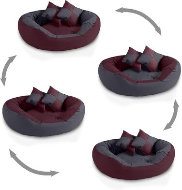 BedDog® Hundebett SABA 4в1: овальне/кругле, велике, знімне, для дому та вулиці, L, Cherry-Rock (бордовий/сірий), 65x50x23 см