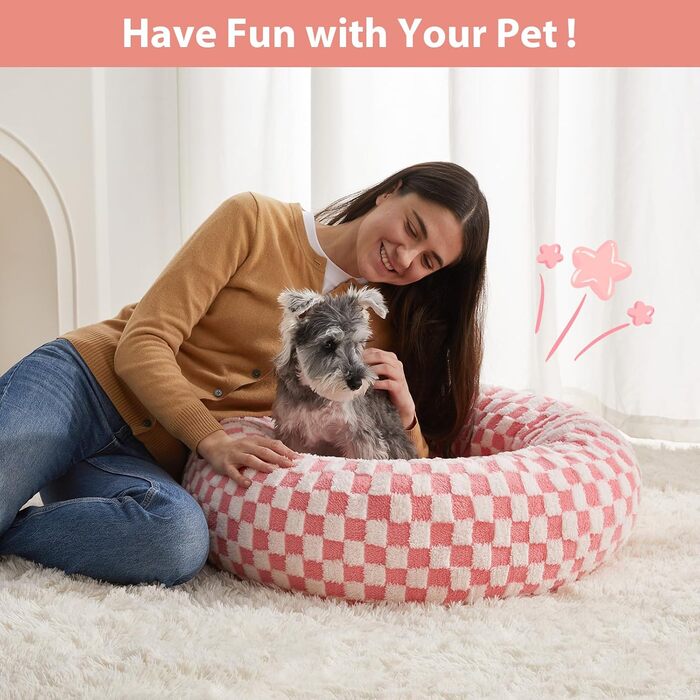 BFPETHOME кругле лежанка-донат для малих собак і котів, затишне заспокійливе ліжко для домашніх тварин із нековзною основою