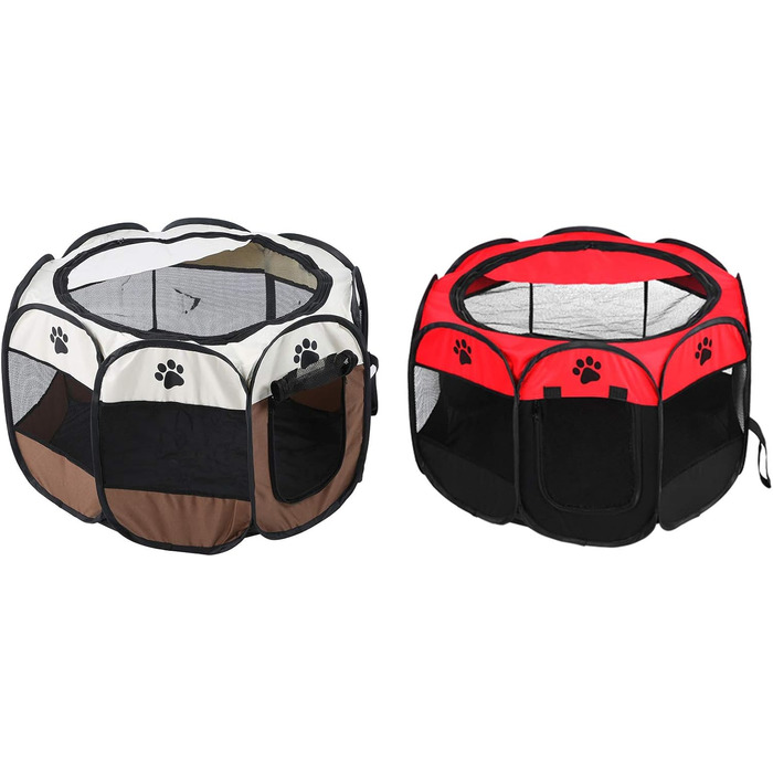 Складане зоо-намет для тварин на 8 панелей з бічною сіткою – вольєр для вигулу домашніх тварин з дверцятами на блискавці для використання в приміщенні та на вулиці, для подорожей, кемпінгу 68 x 45 см (Червоний)