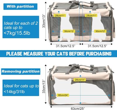 Переноска для котів велика, для 2 котів, складна, на колесах, знімні відділи, з іграшкою-пір'ям та ремінком, бежева