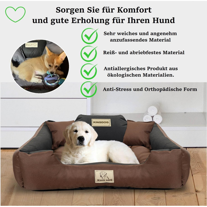 Крісло-ліжко для собак великих порід King Dog: миється, водонепроникне, з можливістю персоналізації (колір: коричневий, розмір M 75x65 см)