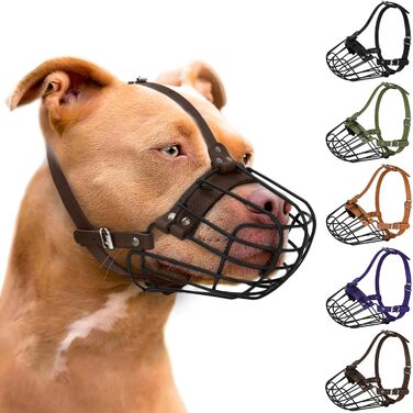 Дротяний намордник для собак Pitbull, Amstaff, Staffordshire Terrier, металевий, дихаючий, безпечний, з регульованими шкіряними ременями, проти укусу, жування та гавкання, фіолетовий