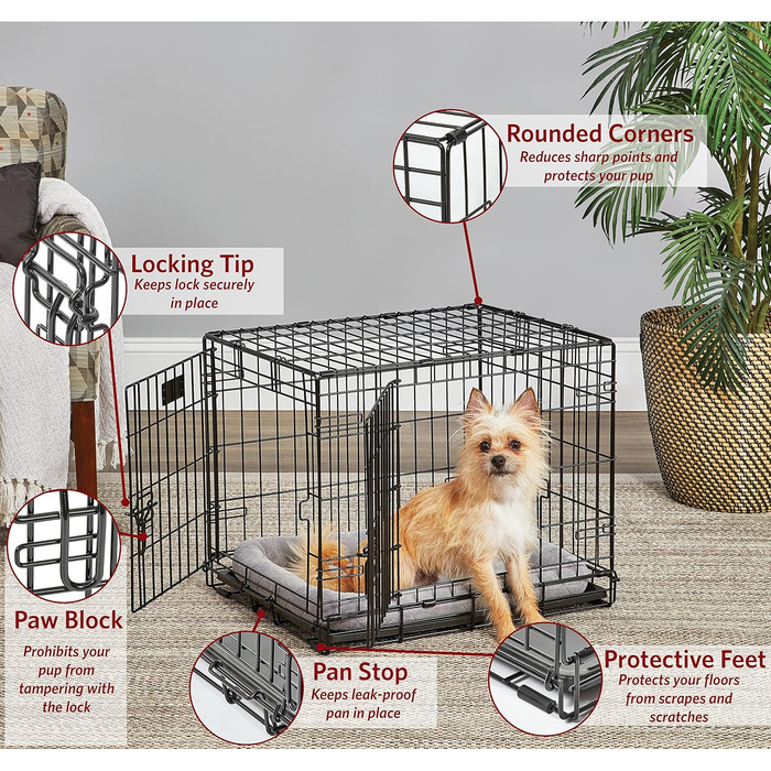Кія для собак Midwest Homes for Pets Life Stages 1642DDU, велика, з подвійними дверцятами, металева, 107 см, з перегородкою, захист підлоги, вилка, чорна