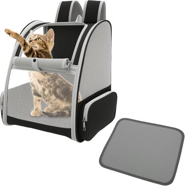 Складаний рюкзак для кота, рюкзак для домашніх тварин з сіткою, портативний рюкзак для собак з м'якою підстилкою до 6,8 кг, дихаючий рюкзак-переноска для собак, подорожей, прогулянок (сірий)